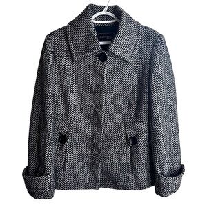 Point Zero Black White Herringbone Wool Blend Jacket Coat Abstract Outerwear